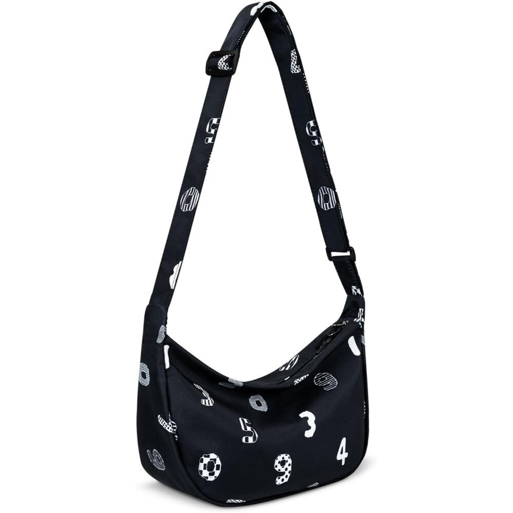 Small Sling Crossbody Black-digit Bag Women Men Mini Crescent Nylon Bag Zippers